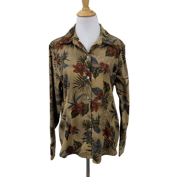 Caribbean Joe Faux Suede Shirt Womens L Large Multi Tropical Patterned Button Up - Picture 1 of 9
